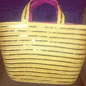 Glittery straw tote